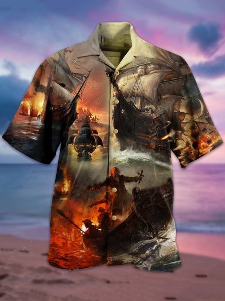 

Abstract Cotton-Blend Shirts, As picture, Men's Floral shirt