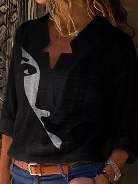 

Fashion abstract character print shirt, Black, Auto-clearance