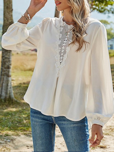 

Shift Crew Neck Plain Blouse, White, Blouses and Shirts