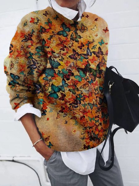 

Camicie & Top Stampato Casuale Misto Cotone, Farfalla, Blouses & Shirts