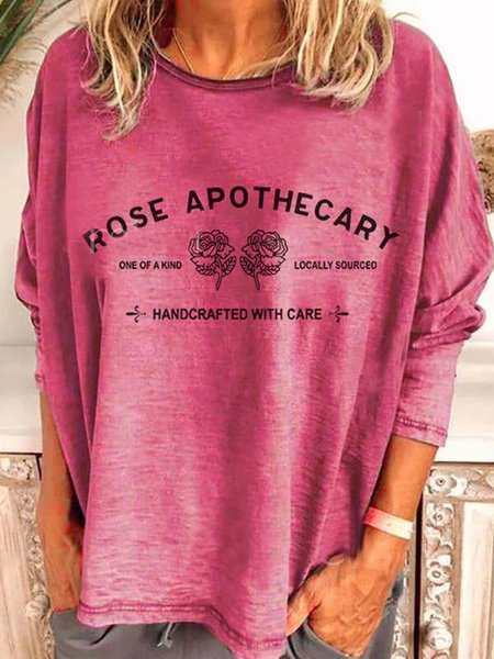 

Crew Neck Long Sleeve Shift Cotton Tops, Mamei red, Tops