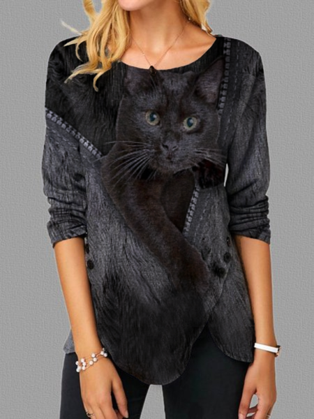 

Camicie & Top Girocollo Maniche Lunghe Gatto, Grigio, T-Shirts