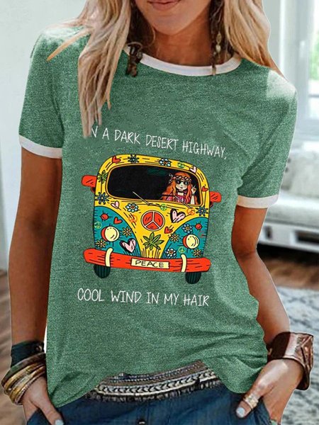 

Casual Cotton T-shirt, Green, Tops