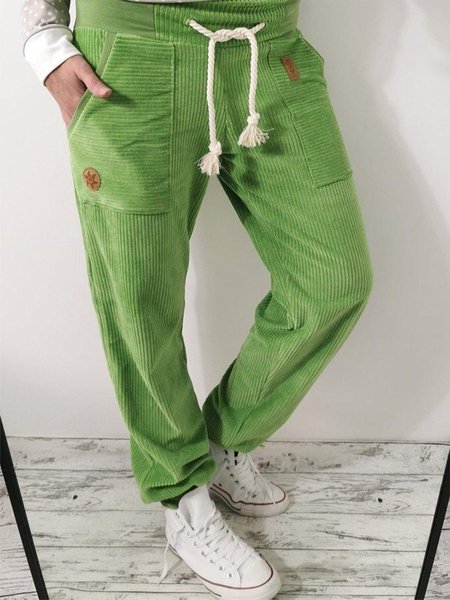 

Pantaloni Velluto A Coste Coulisse Tinta Unita, Verde, Pants