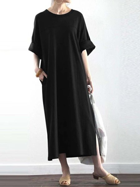 

Abito Maniche Corte Casuale Dritto Cotone, Nero, Summer dresses