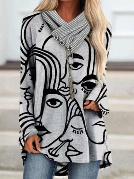

Casual Floral-Print Top, Gray, Tops
