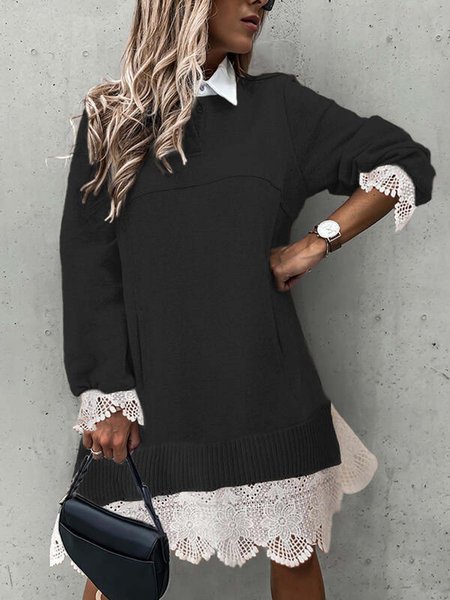 

Shawl Collar Long Sleeve Casual Dresses, Black, Midi Dresses