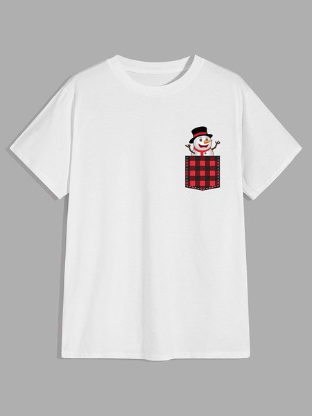 

Christmas Snowman In Red Plaid Pocket Men's Graphic Tee, White, T-shirts