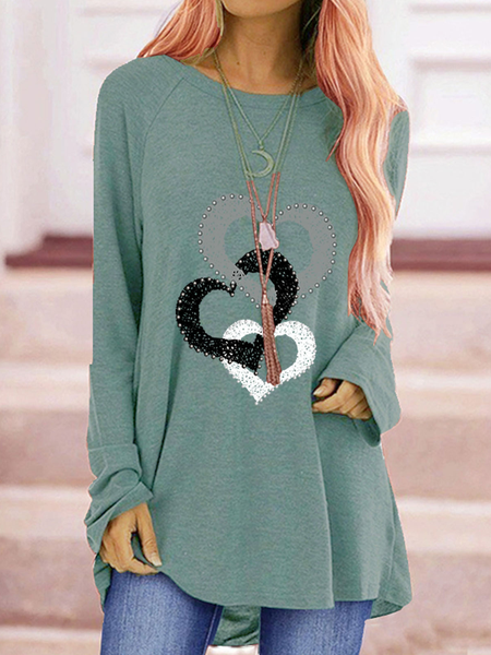 

Floral-Print Crew Neck Casual Shirts & Tops, Silver grey, Hoodies&Sweatshirts