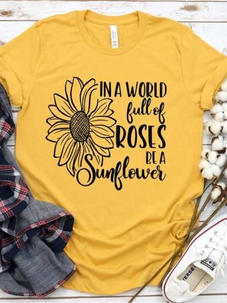 

Crew Neck Short Sleeve Floral-Print Shirts & Tops, Yellow, Printed T-shirts