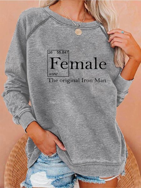 

Famale Graphic Round Neck Long Sleeve Sweatshirt, Gray, Hoodies&Sweatshirts