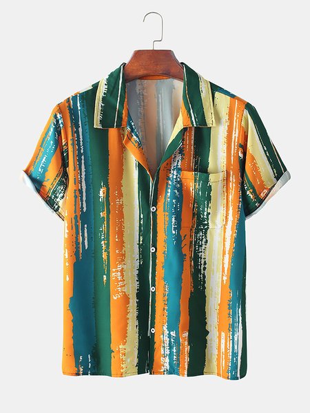Men's Shirt Collar Printed Shirts, Yellow, Blouses&Shirts