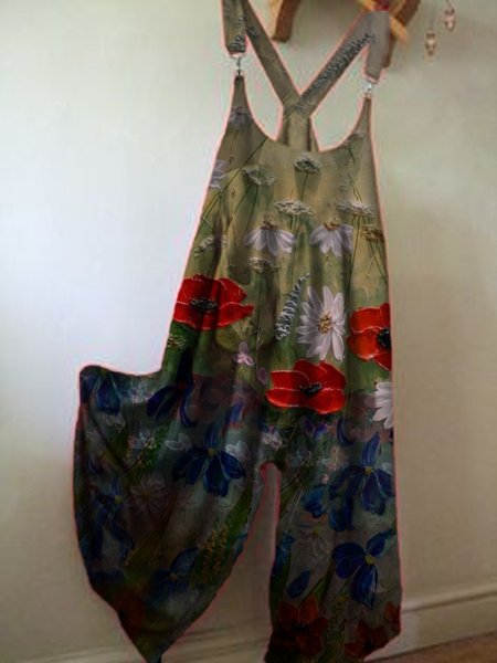 

Girocollo Senza Maniche Floreale Vintage Pezzi Interi, Multicolore, Jumpsuits