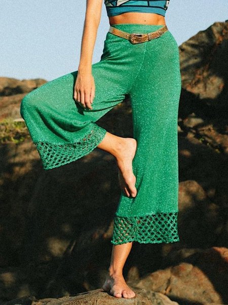

Vintage Tinta Unita Incavato Casuale Pantaloni, Verde, Pants