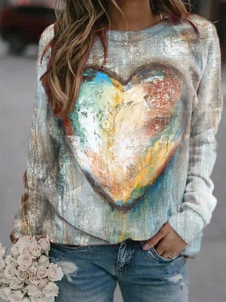 

Long Sleeve Casual Sweatshirt, Multicolor, Tops
