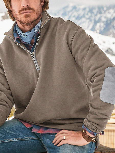 

Stand Collar Casual Sweatshirt, Khaki, Sweater
