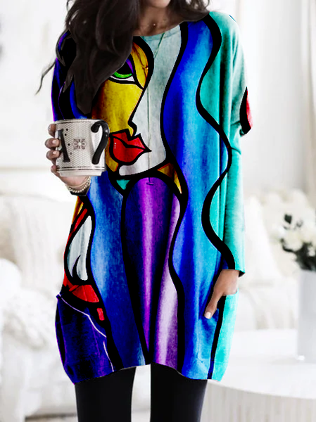 Abito Dritto Astratto, Multicolore, Blouses & Shirts