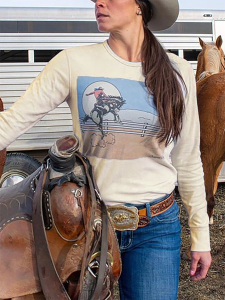 

Apricot Crew Neck Animal Casual Long Sleeve T-shirt, Tops