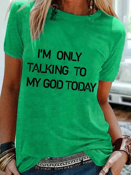 

Letter Printed Short Sleeve Round Neck T-shirt, Green, T-Shirts
