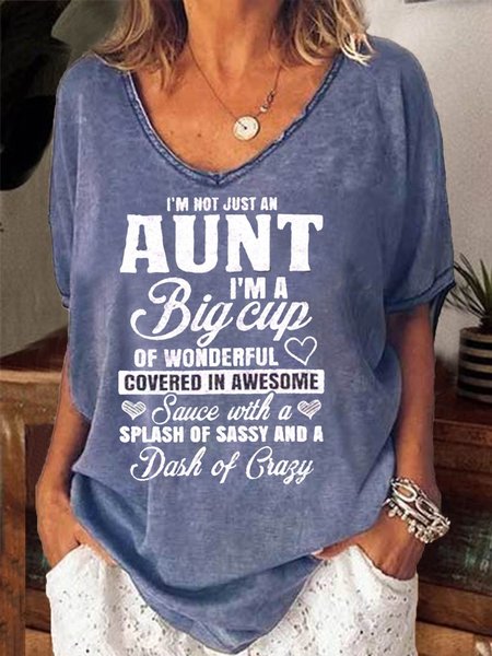 

Short Sleeve Casual V Neck Letter T-shirt, Blue, Tops
