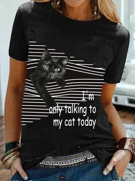 

Cat Animal Short Sleeve Printed Shirts & Tops, Black, T-Shirts