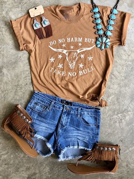 

Shift Vintage Short Sleeve Crew Neck T-shirt, Yellow brown, Tops