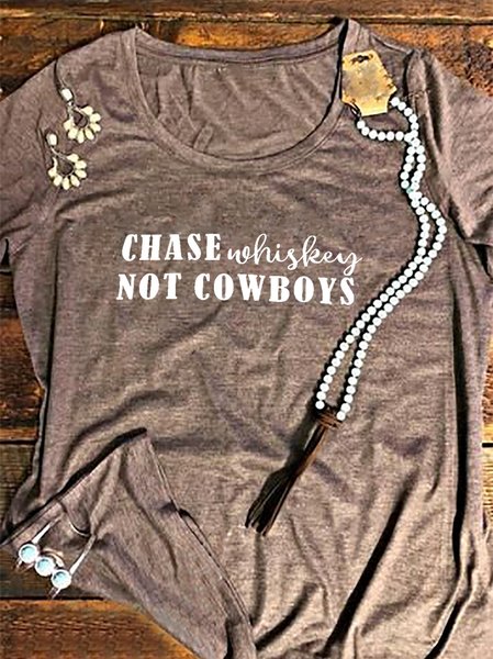 

Short Sleeve Crew Neck Shift Casual T-shirt, Gray-brown, Tops