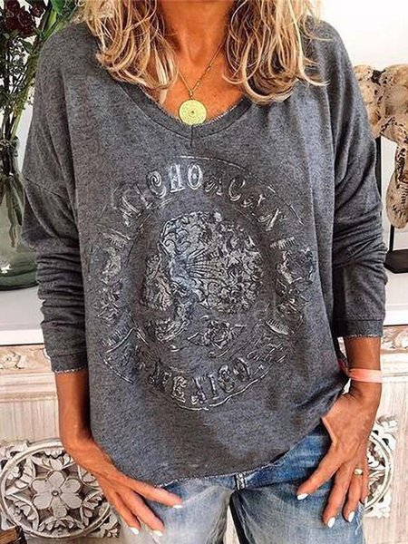 

Cotton Casual Long Sleeve Tops, Gray, Long sleeve tops