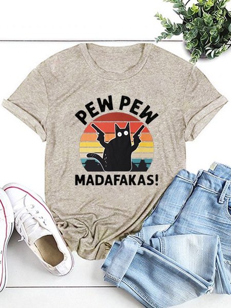 

Shift Short Sleeve Printed Tee Tops, Light khaki, Tops