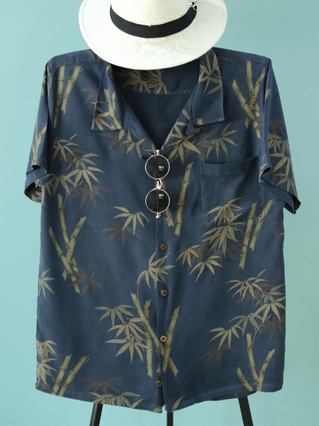 

Shirt Collar Leaves Shirts, Navy blue, Men's Floral shirt