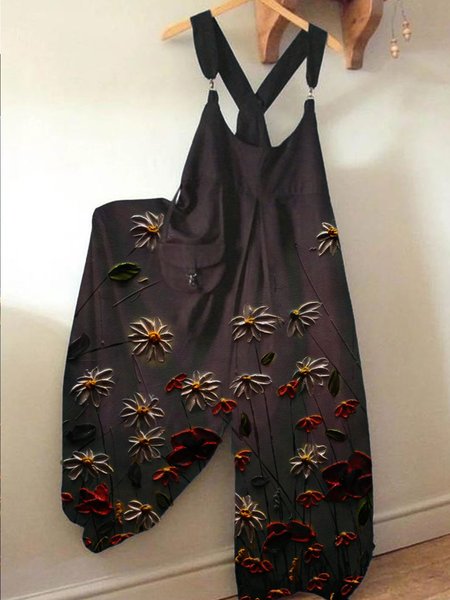 

Plus Size Floral Vintage Sleeveless One-Pieces, Multicolor, Bottoms
