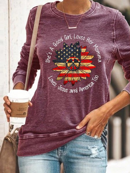 

She's A Good Girl Loves Her Mamma Loves Jesus and America Too Graphic Slim Sweatshirt, Purple, Hoodies&Sweatshirts