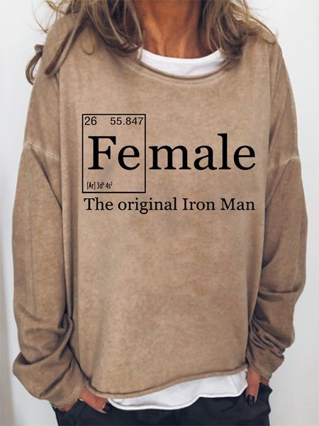 Female graphic long-sleeved printed sweatshirt, Light brown, Hoodies & Sweatshirts
