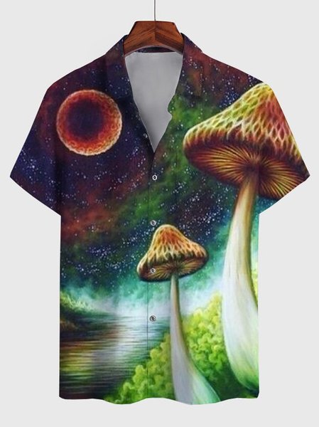 

Casual Cotton-Blend Shirts, Black, Men's Floral shirt
