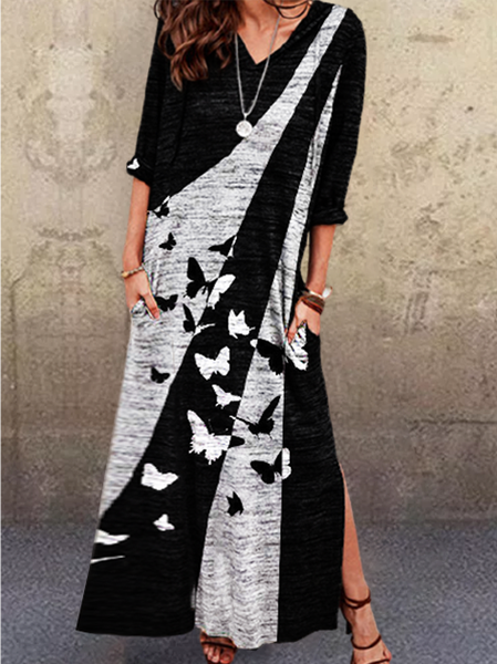

Abito Maniche Lunghe Astratto Cotone, Nero, Dresses