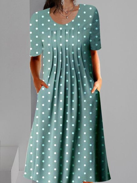 Casual Polka Dot Tunic Round Neckline Shift Dress, Green, Casual Dresses
Casual Polka Dot Tunic Round Neckline Shift Dress, Green, Casual Dresses
