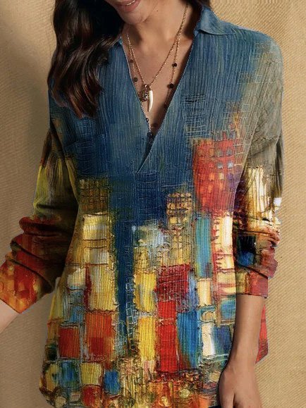 

Astratto Casuale Maniche Lunghe Top, Blu, Blouses & Shirts