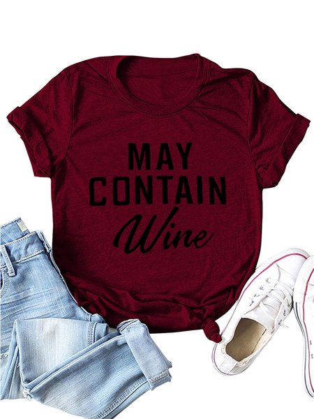

Short Sleeve Casual Cotton-Blend T-shirt, Wine red, T-Shirts
