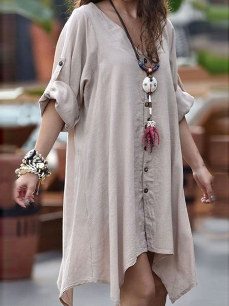 

Casual Loose Solid Color Irregular Dress, Apricot, Mini Dresses