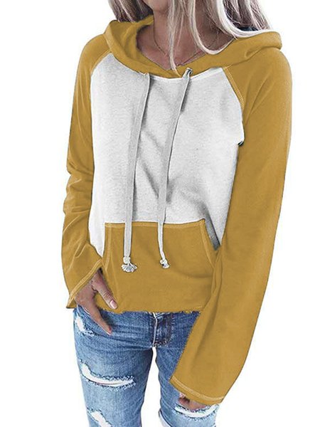 

Vintage Hoodie Long Sleeve Color-block Plus Size Statement Casual Sweatshirt, Yellow, Hoodies&Sweatshirts