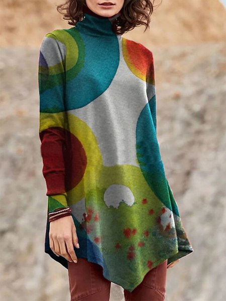 

Top a pois Colletto Rialzato Maniche Lunghe, Multicolore, Blouses & Shirts