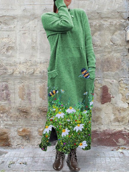 

Maniche Lunghe Gonna Casuale, Verde, Casual Dresses