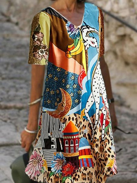 

Printed Short Sleeve Abstract Dresses, Multicolor, Casual Dresses