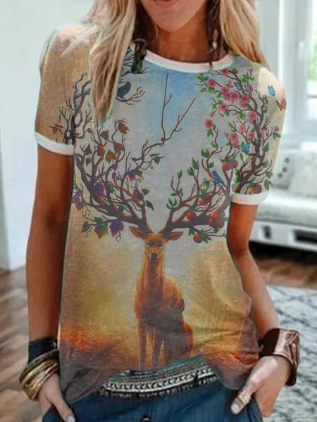 

Plus Size Crew Neck Short Sleeve Casual Shirts & Tops, Color, Tees & T-shirts