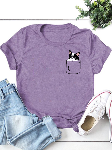 

Animal Short Sleeve Crew Neck Shirts & Tops, Light purple, Winter Clearance