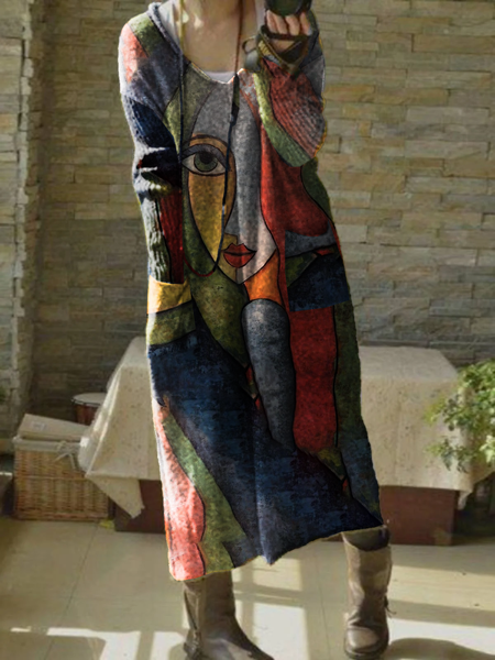 

Abstract Long Sleeve Dresses, Multicolor, Midi Dresses