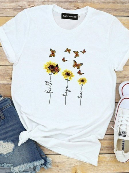 

Crew Neck Cotton-Blend Casual T-shirt, White, Tees & T-shirts