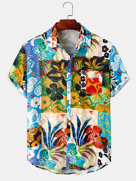 

Men's Shirt Collar Floral Basic Shirts, Orange, Men's Floral shirt