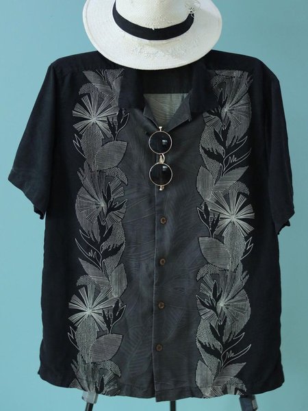 

Casual Shirt Collar Shirts, Black, Men's Floral shirt