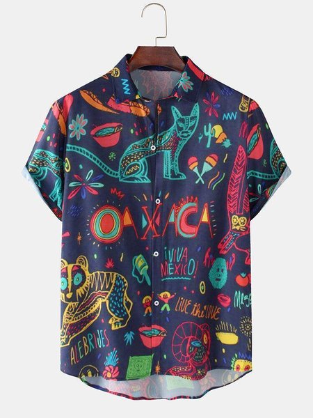 

Printed Cotton-Blend Vintage Shirts & Tops, Navy blue, Winter Clearance
